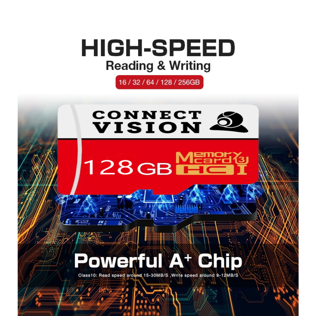Connect Vision Micro SDCard 128GB Top U3 (UHS Speed Class 3) Memory
