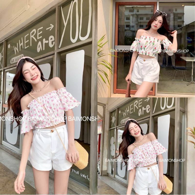 Off Shoulder Crop Top Wear It And It s Cute Printed Fabric Very Beautiful. Shopee Malaysia