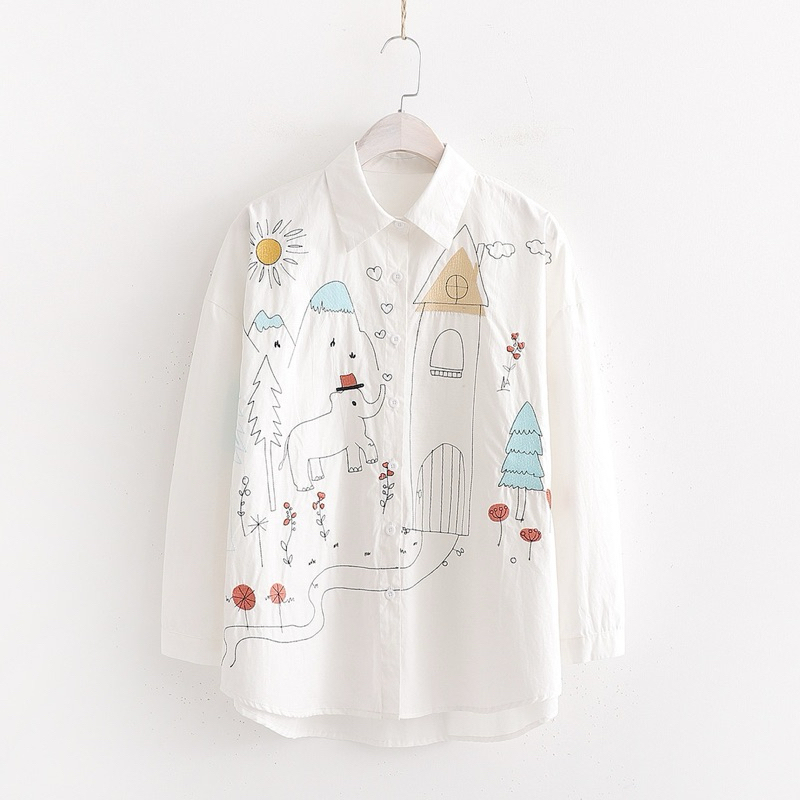 Elegant Front Button Women Blouse Full Embroidery (White) | Shopee Malaysia
