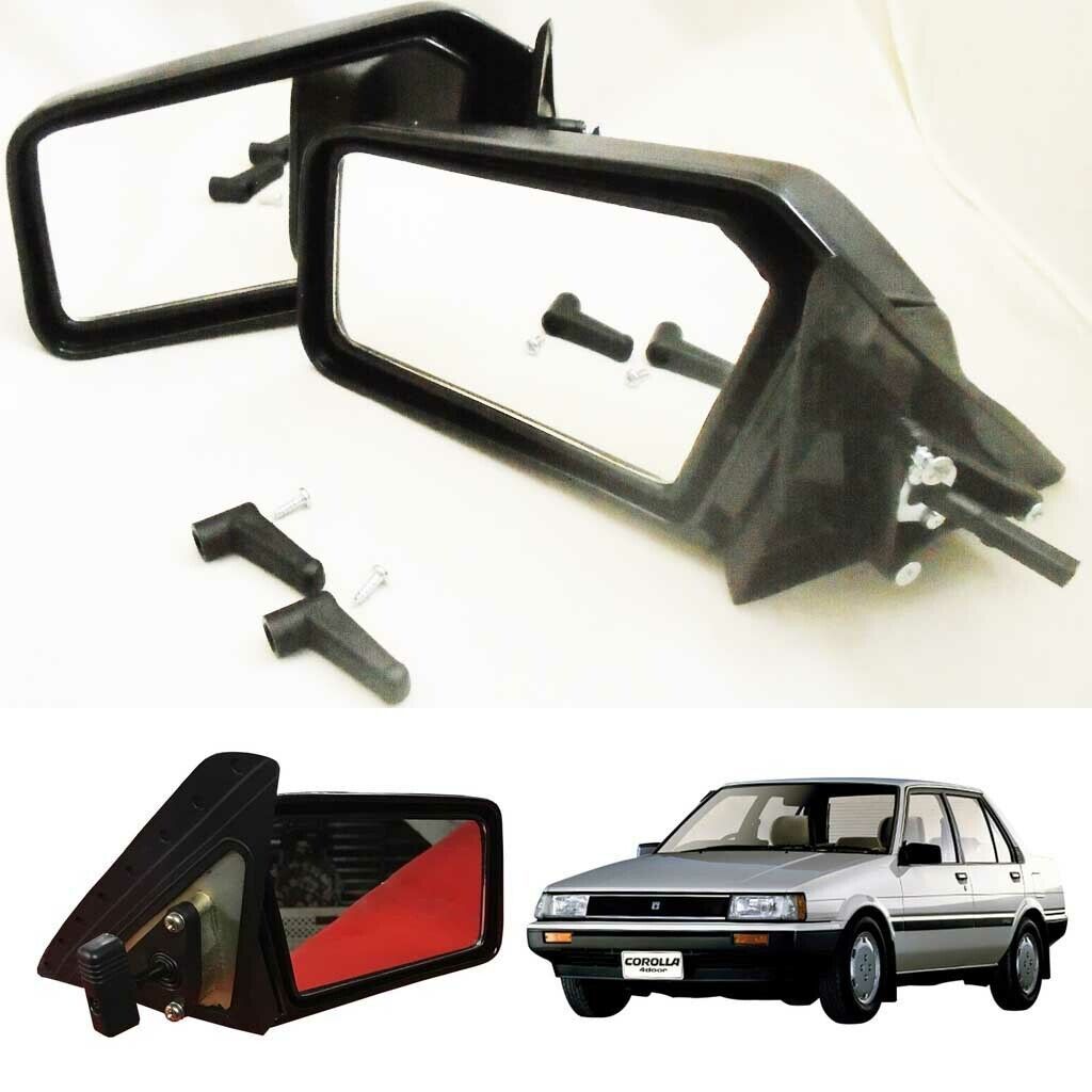 Black Pair Left+Right Side Mirrors For Toyota Corolla KE70, AE80, EE80 (1979-1987)