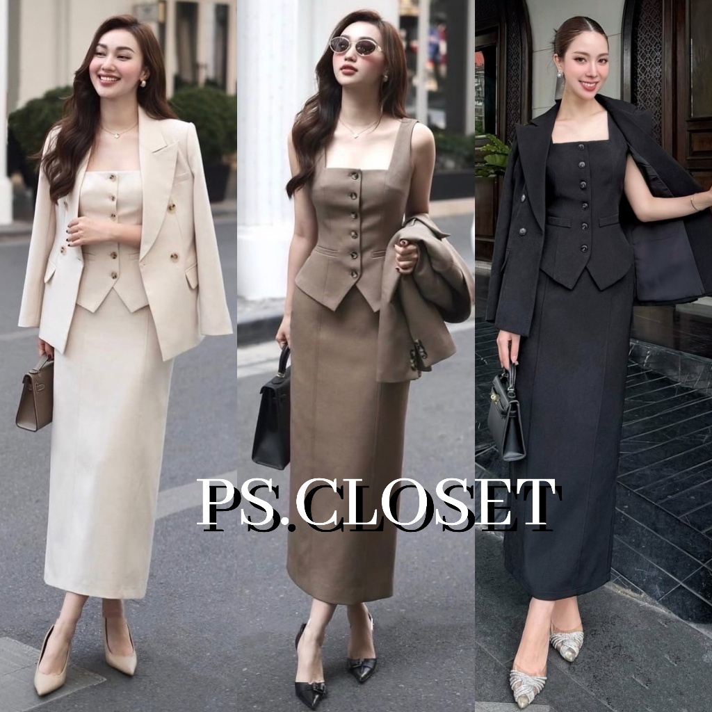 HS6581 Solid color three-piece women's long skirt suit