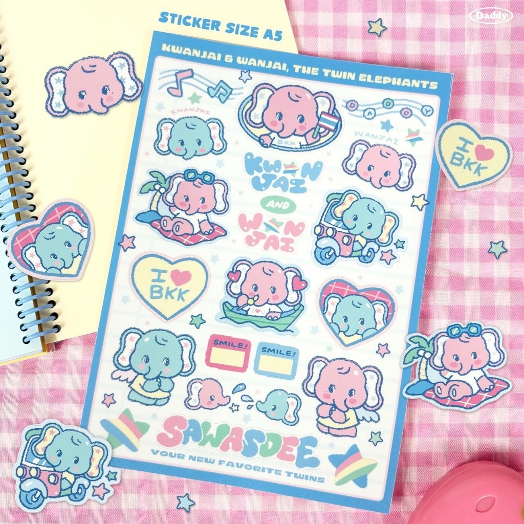 DADDY | Hello Kwan Jai & Wan Sticker Cute Elephant Stickers. | Shopee ...