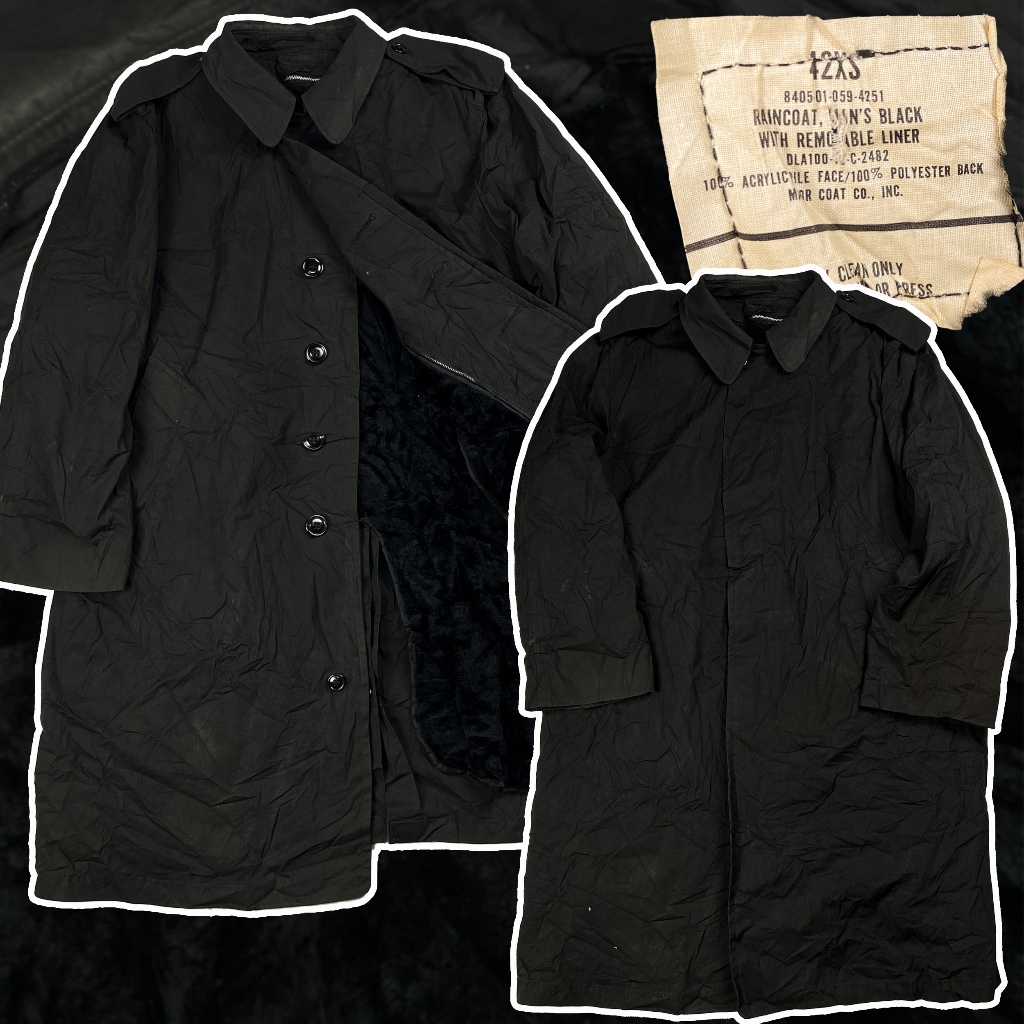 Sack Jacket Military Vintage Coat Mens Black All Weather w/Removable ...