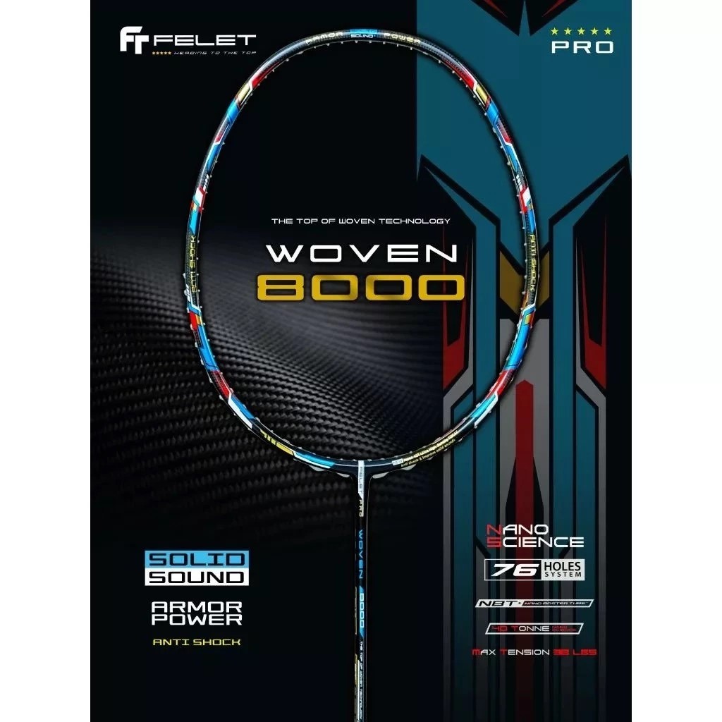 FELET Badminton Racket WOVEN 8000 Model [Free String + Free + Handle ...