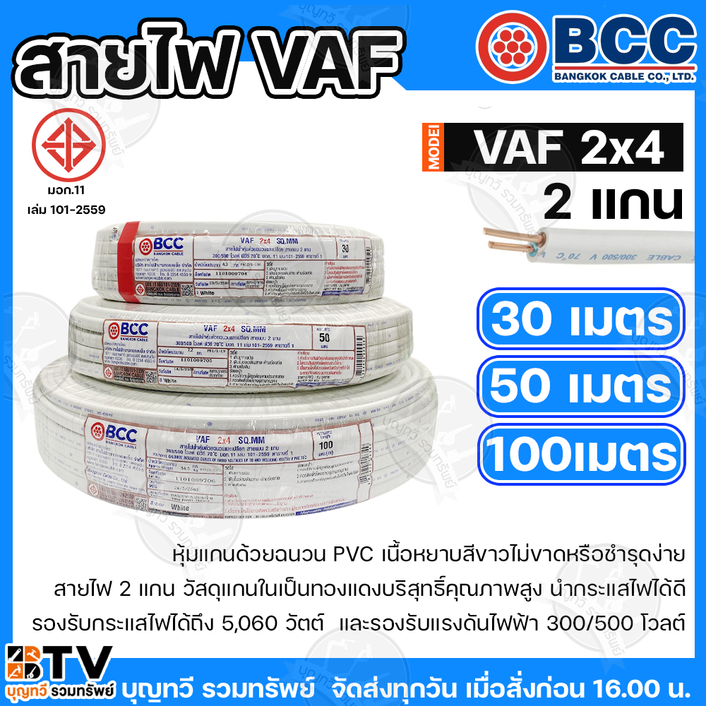 BCC Wire VAF 2X4 SQMM. Bangkok 2 Cores Pressure Resistant 300/500 Cable ...