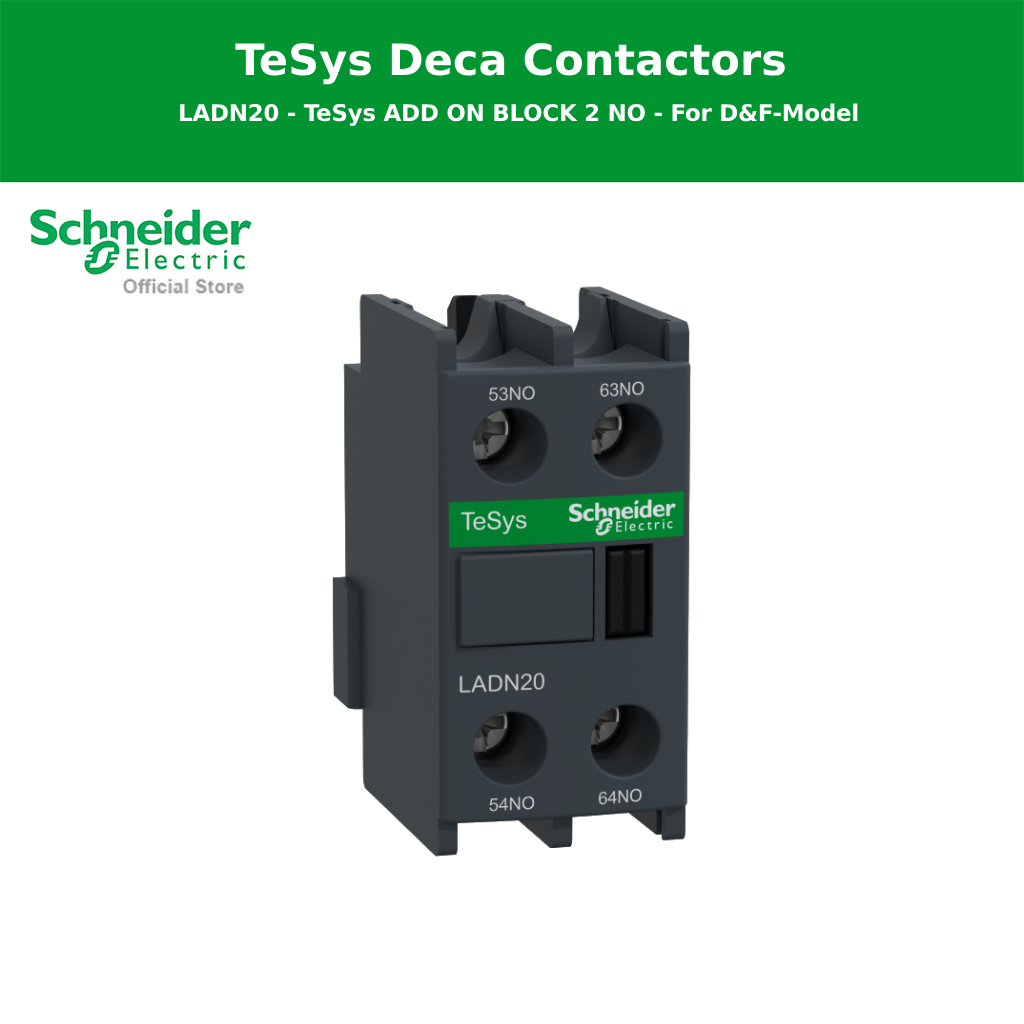 Schneider Electric Auxiliary contact block Tesys Deca Model 2NO front ...