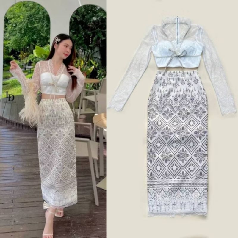 Ml Hand 1 LINDA Thai Cloth Set Long Sleeve Crop Top See-Through Lace ...