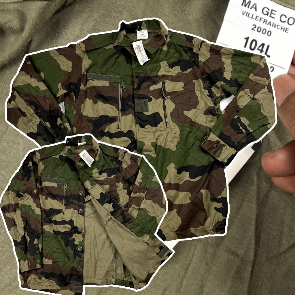 Genuine French army shirt fatigue dead stock chino khaki military poly wool NEW