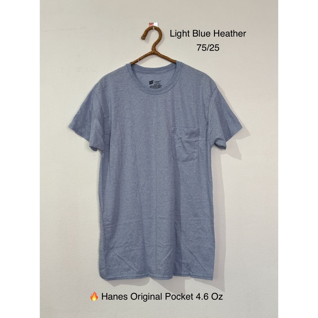 Hanes Original Pocket T Shirt Round Neck Front 4.6 oz Imported Product Made in Haiti Shopee Malaysia