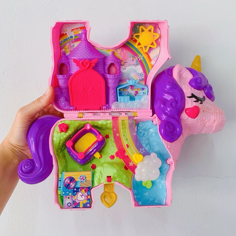 Polly Pocket Unicorn Party Pinata Playset Carry Case with Figure Used ...