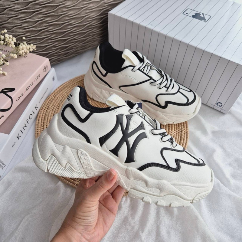 MLB Bigball Chunky A Line NY White Shoes Logo Black Border Shopee Malaysia