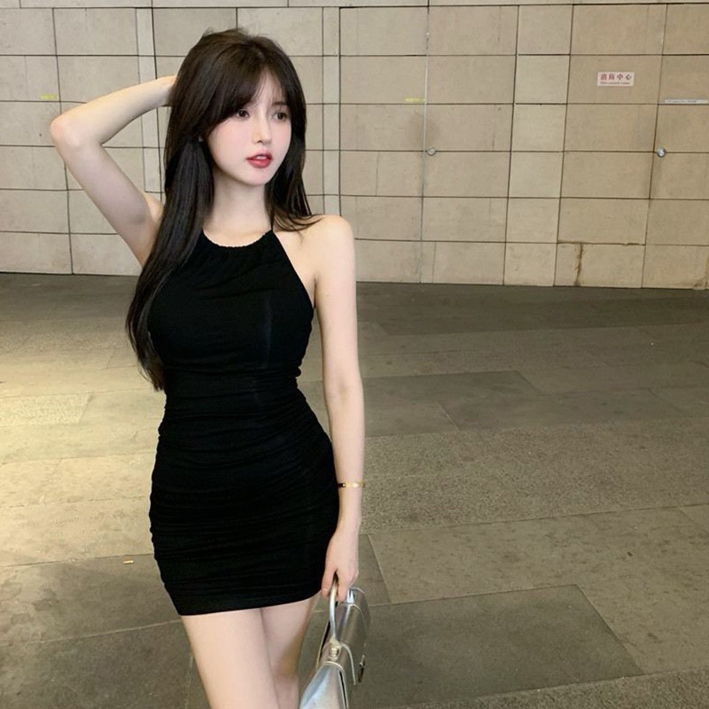 Alluring Stylish Sexy Open Back Knit Striped Mini Dress