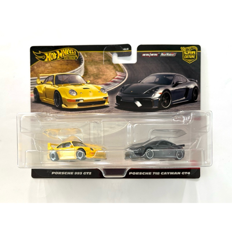 thumbnail image 2 of Hot Wheels Porsche 2-Pack - 993 GT2 & 718 Cayman GT4 Premium Die-Cast Cars 2 of 12