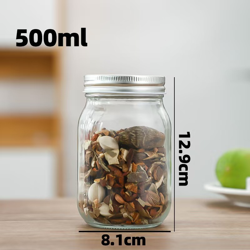Round Glass Jar Screw Cap Clear With Lid Food Storage 250ML-1000ML ...