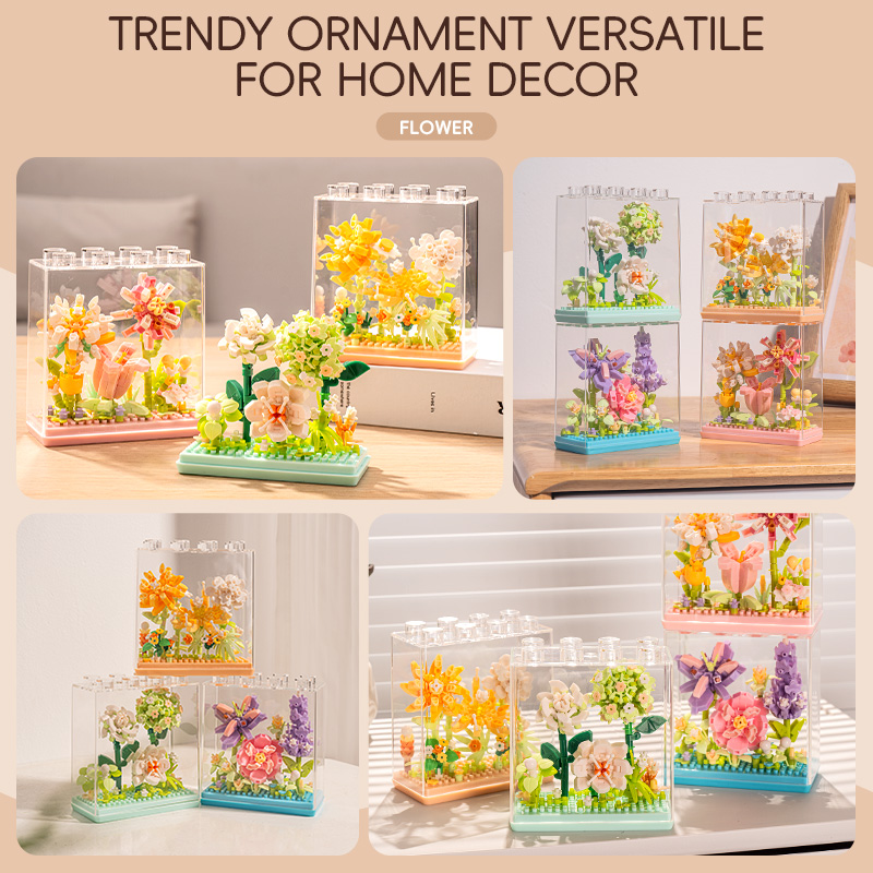 Flower Building Blocks With Transparent Box Model sunflower Carnation ...