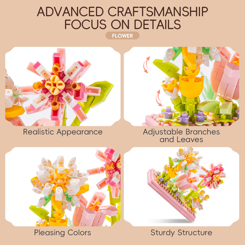 Flower Building Blocks With Transparent Box Model sunflower Carnation ...