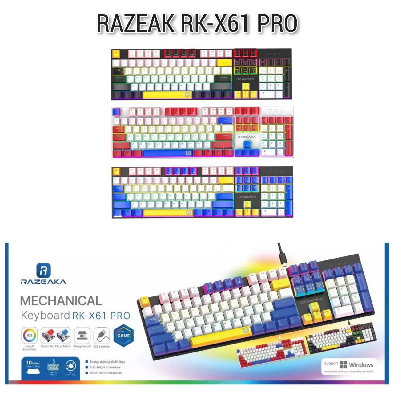 Rgb Lighting Gaming Keyboard RAZEAK Model RK-X61PRO Mechanical Thai ...