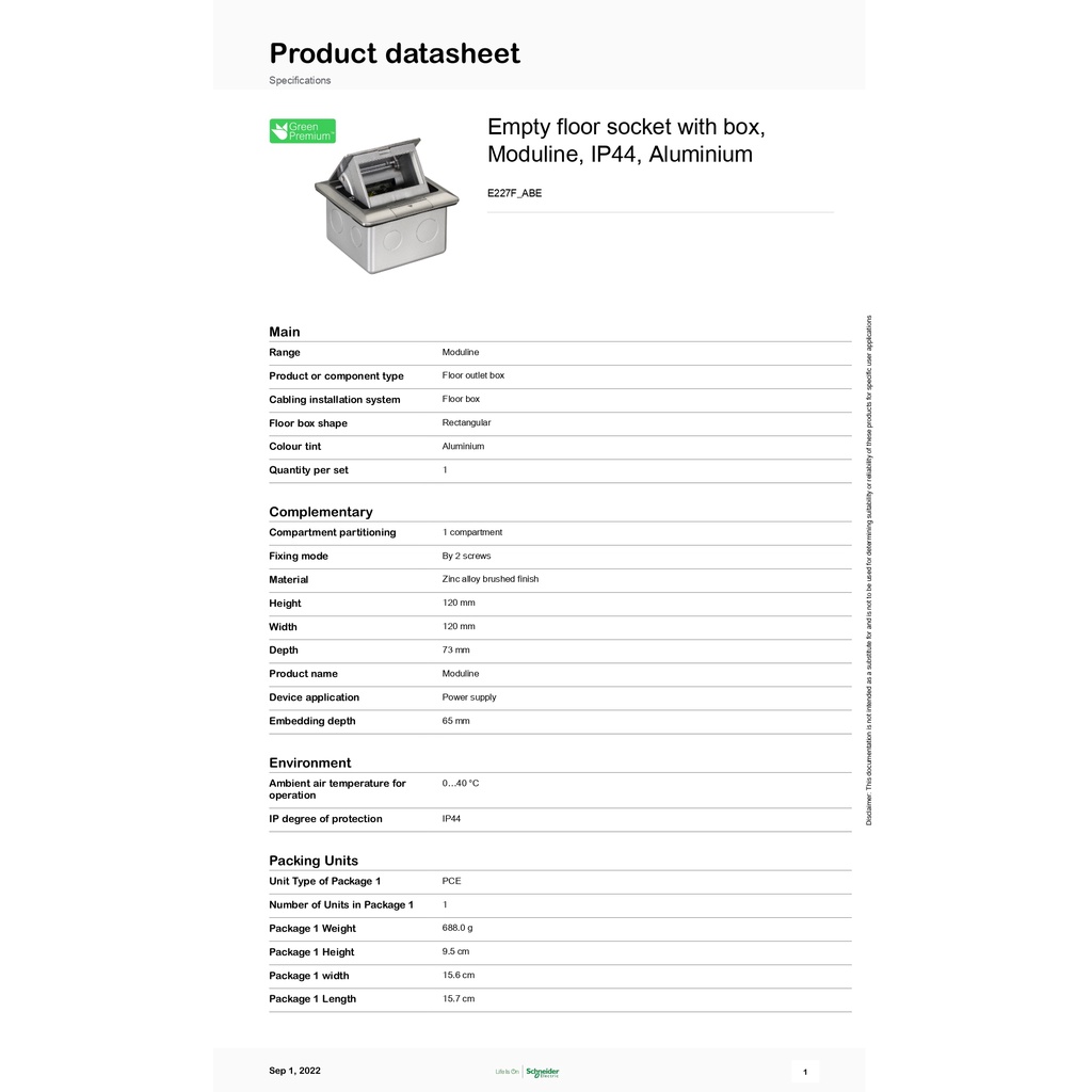 Schneider Floor Sockets Aluminum With Embedded Box Flexi Internal ...