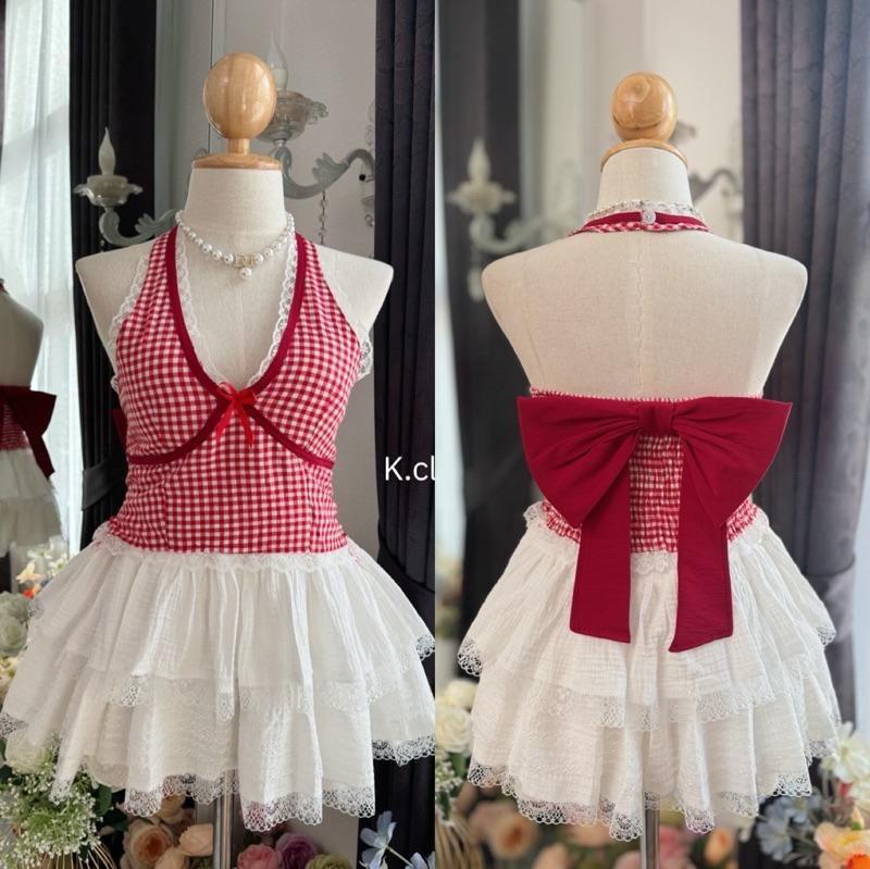 V Neck Halter Polka Dot Blouse
