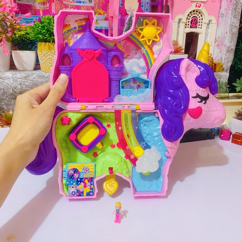 Polly Pocket Unicorn Party Pinata Playset Carry Case with Figure Used ...