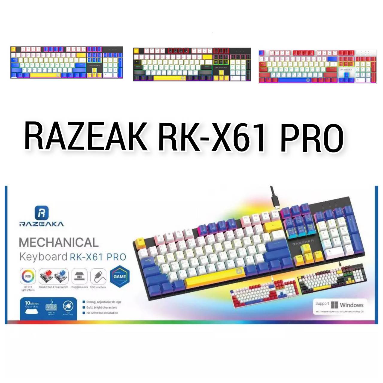 Rgb Lighting Gaming Keyboard RAZEAK Model RK-X61PRO Mechanical Thai ...