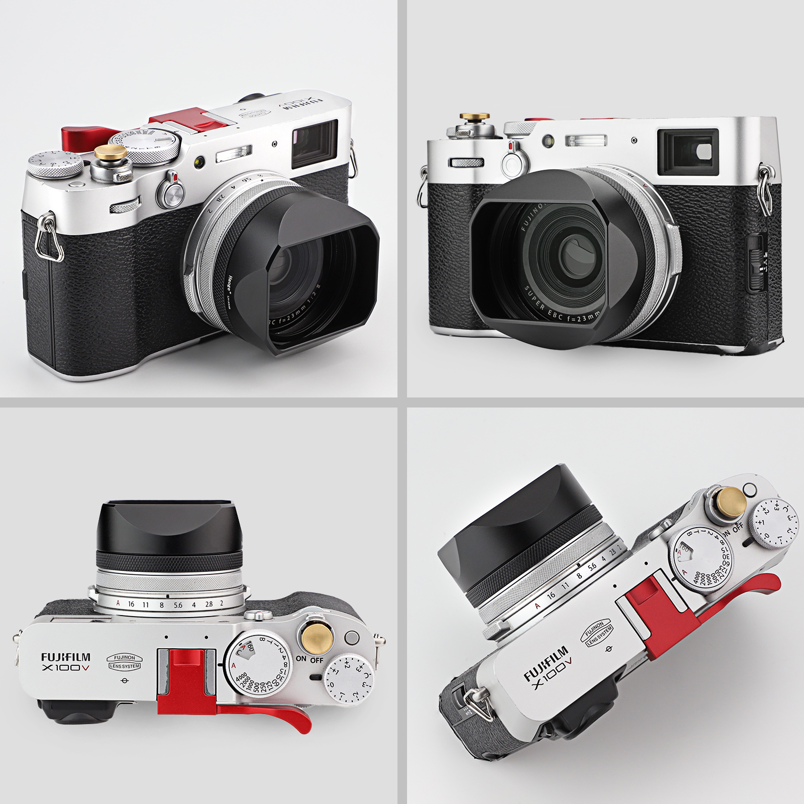 Paraluce Quadrato In Metallo Haoge LH-X54W Per Fujifilm X100VI – Argento Con Anello Adattatore Filtro UV 49 Mm