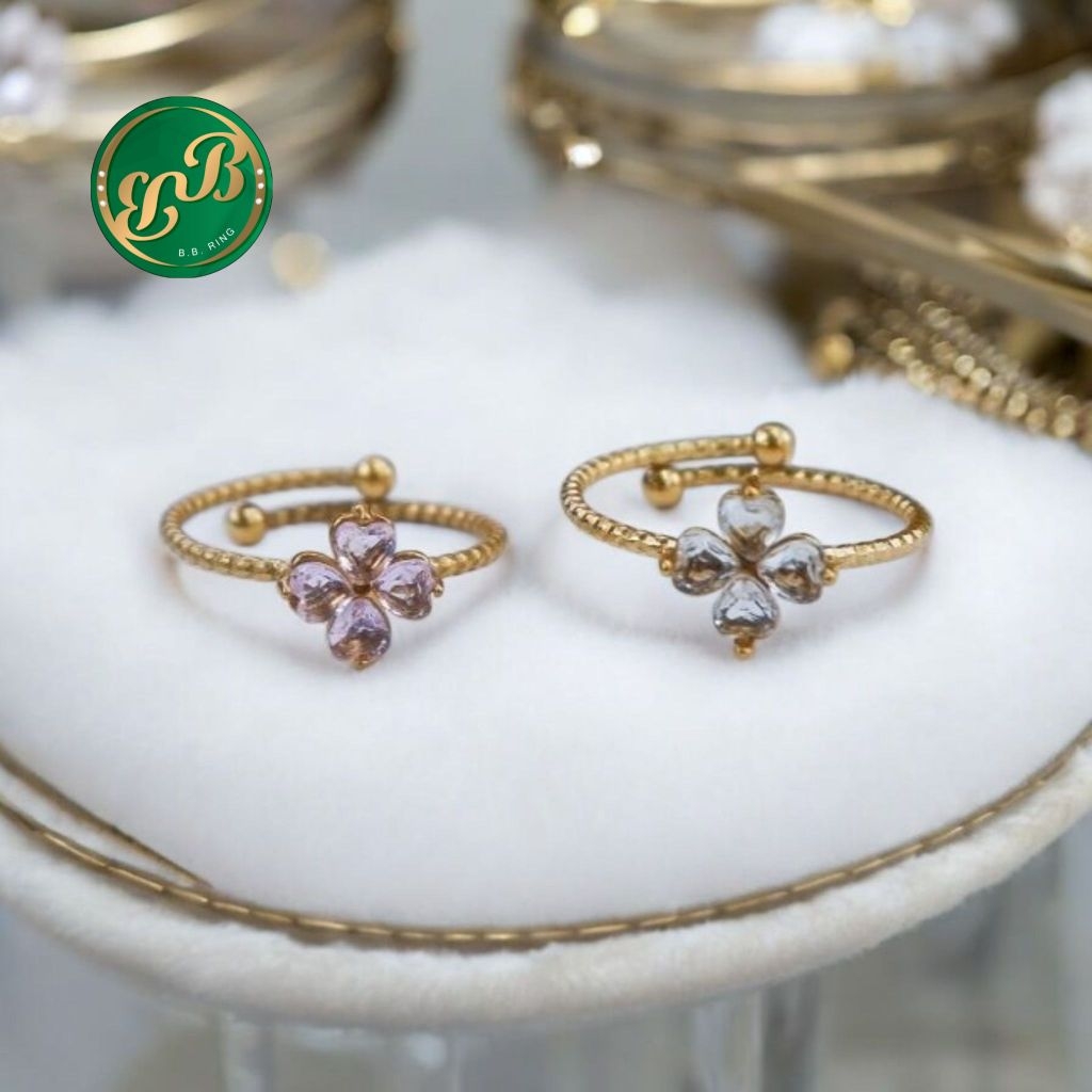 Bb Stainless Steel Ring Small Flower Pattern Free Size Can Be Squeezed ...