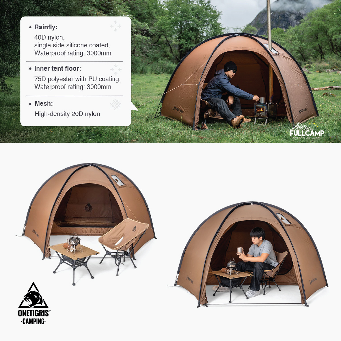 OneTigris Coco Nest Tenda Invernale A Cupola 1 Persona – Con Foro Stufa, Impermeabile 3000mm - 5
