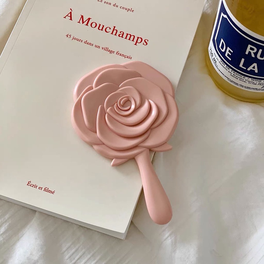 Cute Ins Rose Flower Handheld Makeup Mirror Small Makeup Mir可爱ins