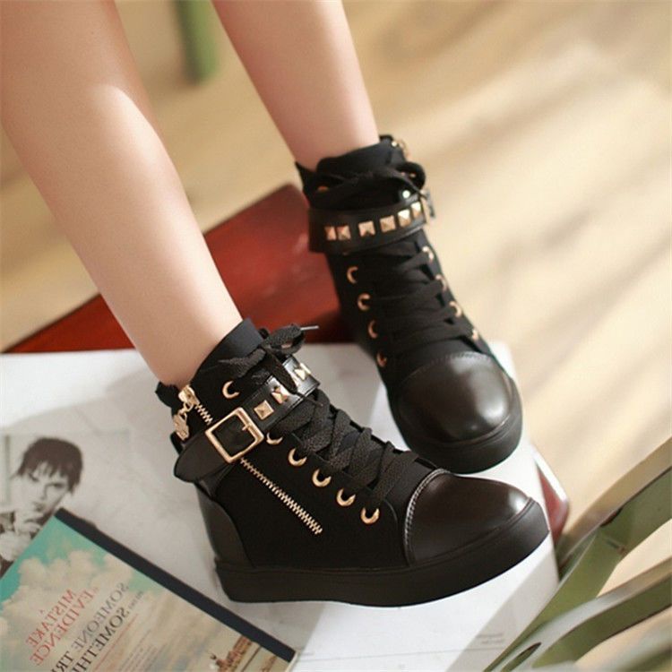 Small white shoes sneakers with flat side zippers Women's Versatile