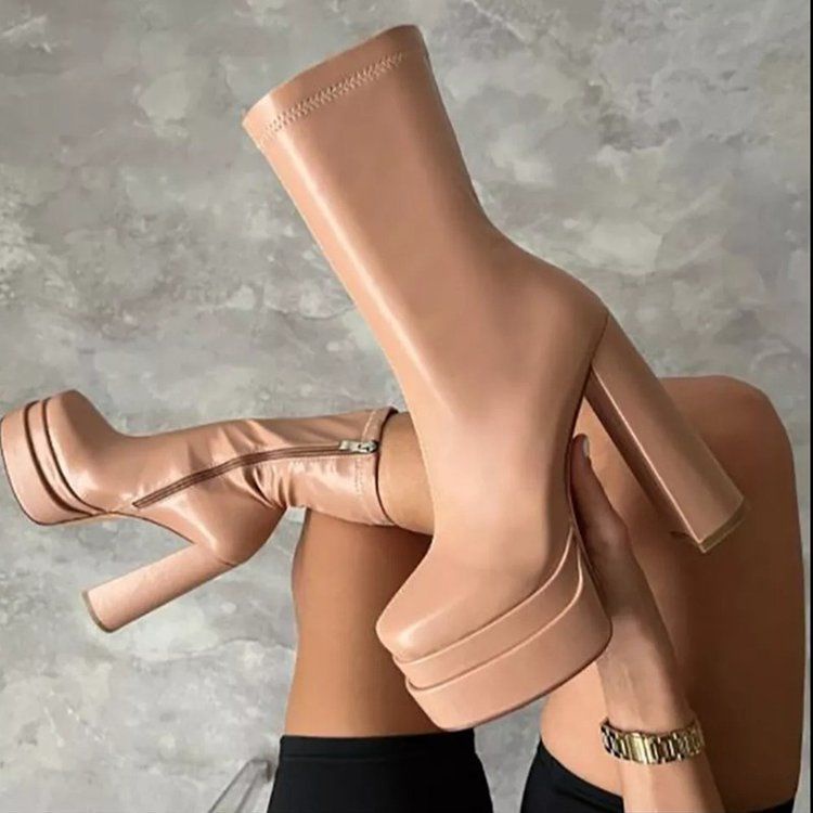 Fashion waterproof mid height heel boots online