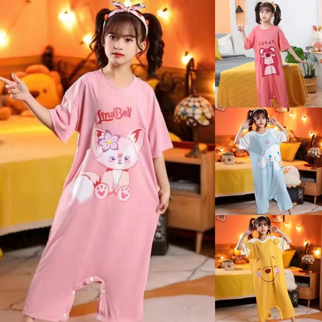 Children One Piece Pajamas Summer Short Sleeved Thin Style Modal