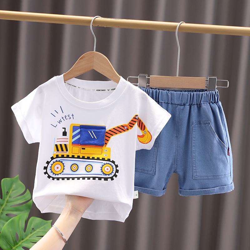 Summer Children Clothes 3/4 Sleeve Shirt Pants 2PCS Cartoon