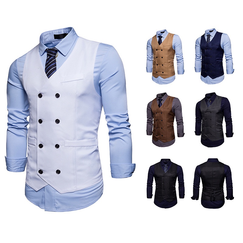 Hot Sell Men's Dress Vests Casual Slim Fit Suit Vest Double Breasted