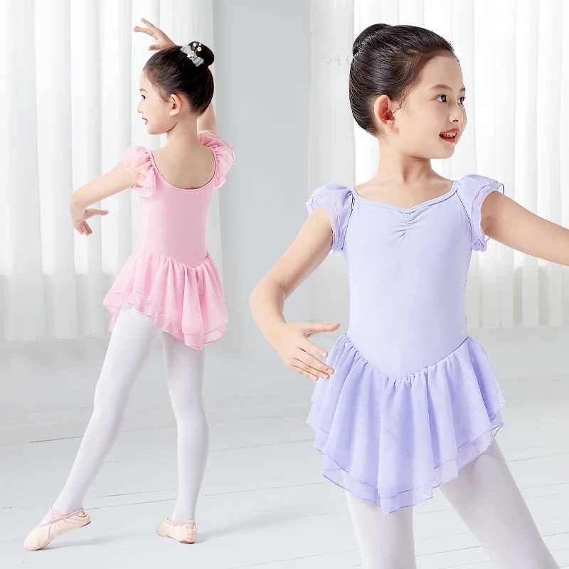 Ballet Dress for Kids Girls 2 Layers Mesh Dress Ruffle Sleeves Ballet ...