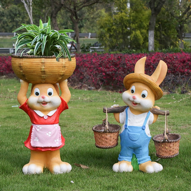 Garden Decoration Courtyard Resin Cartoon Rabbit Ornaments Flower Tank ...