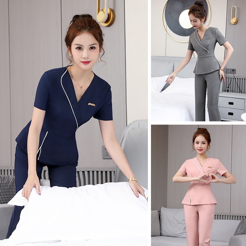 [xinzhiyicai Foot Bath Technician Work Clothes 1] 2022 Hotel Stewardess Uniform Half Sleeve Suit