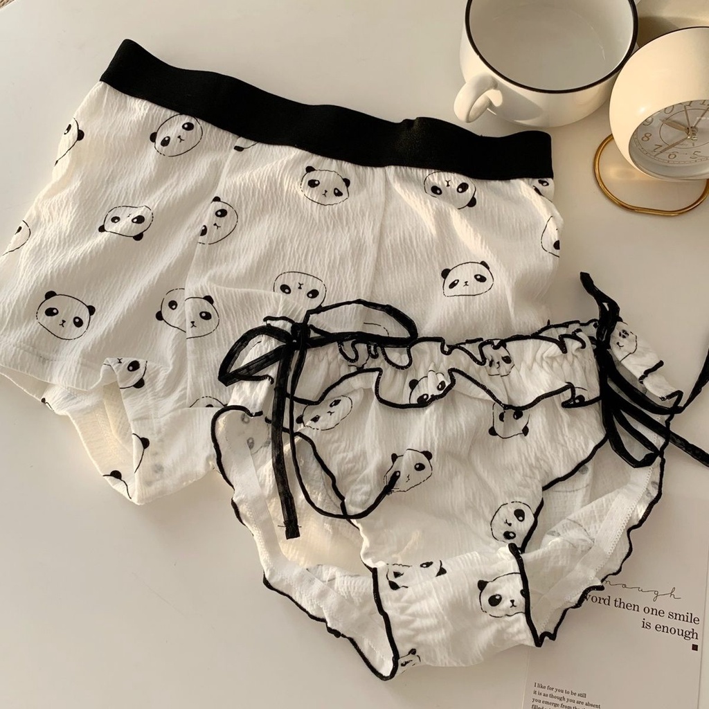 Lovely panda black and white and lace-up bind one male and one female ...