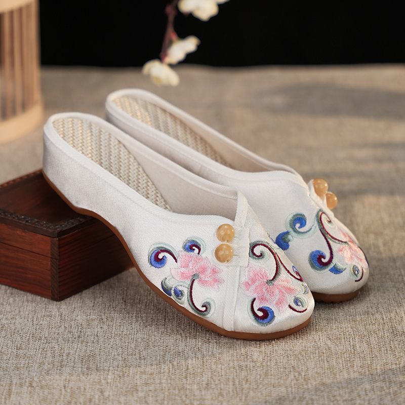 2024 Spring Summer Women's Shoes Casual Embroidered Baotou Slippers ...