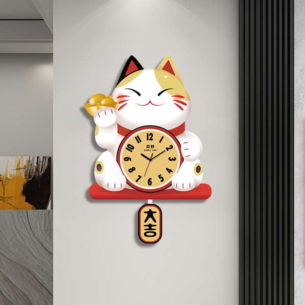 Lucky Cat Clock Wall Clock Entrance Living Room 2023 New Style ...