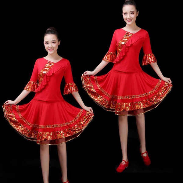 Dancing Clothes Women Suit Sequined Short Skirt Plus Size Square Dance