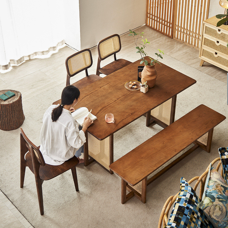HY6/Japanese Style Dining Table Ash Rattan Woven Dining Tables and