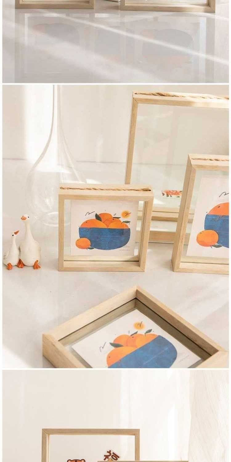 Photo Frame Log Color Solid Wood Creative Double-Sided Glass Plant ...