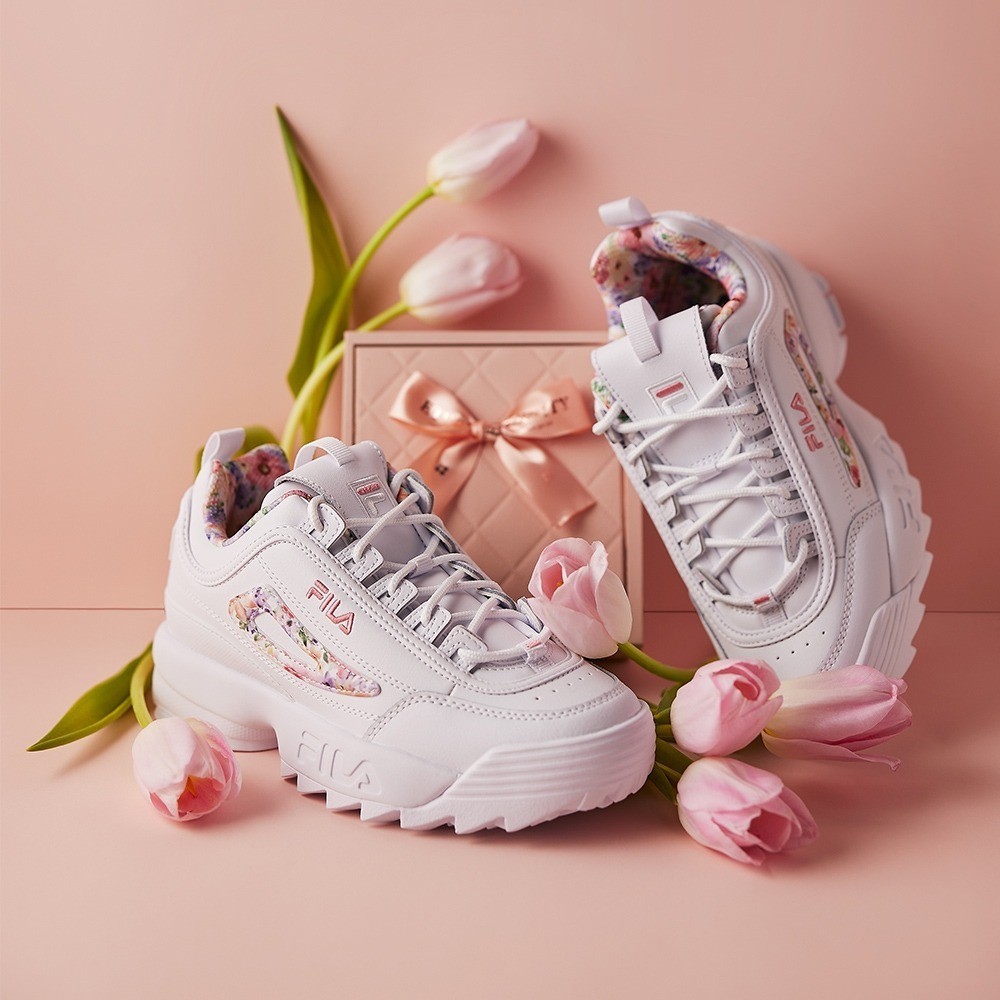 FILA 5C111Y155 DISRUPTOR II FLOWER Women s Sneakers Wang Caihua Style Casual Shoes White Pink FLOWER Shopee Malaysia