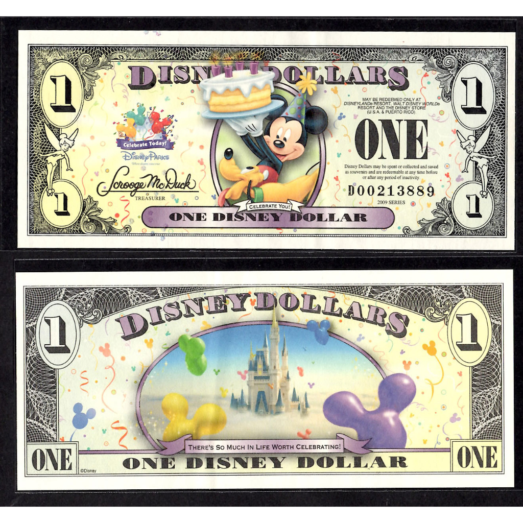 Disney 2009 Disneyland Mickey And Pluto Happy Birthday Dollar Banknotes ...