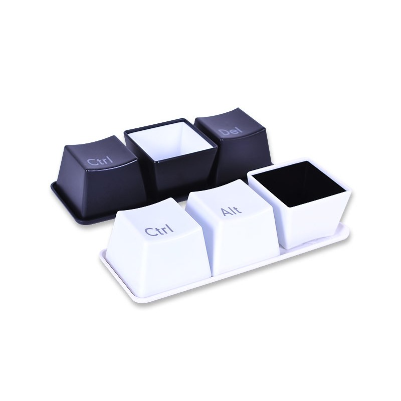 W-Computer Keyboard Button Shape Storage Cup (1 Tray+3 Cup) (White ...