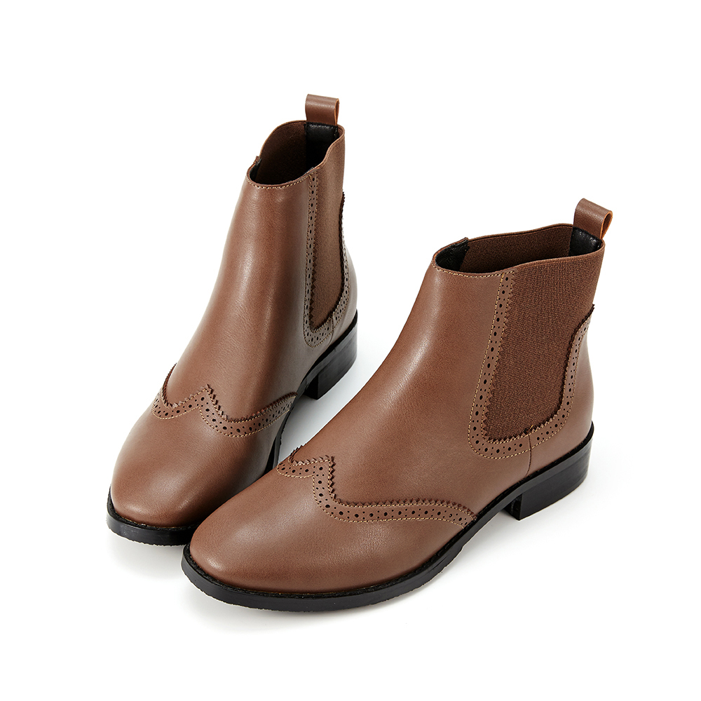 HERLS Short Boots Wing Pattern Perforated Side Elastic Chelsea Leather ...