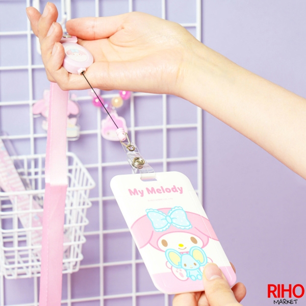 Korea Daiso Sanrio Melody Retractable Card Holder With Neck Strap
