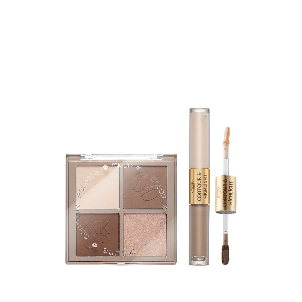 MKUP Natural Bone-Feel Four-Color Contouring Palette+Refined High Gloss ...
