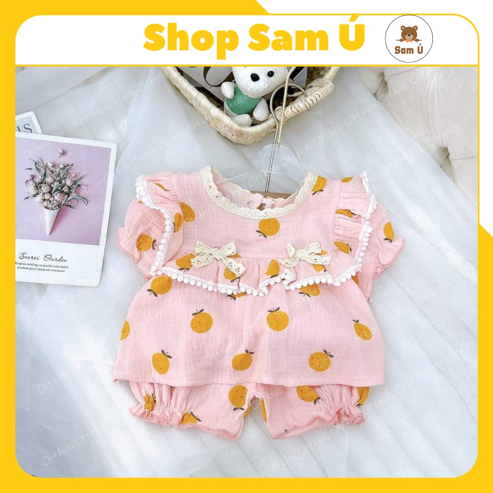Baby girl clothes with short sleeve cute motifs, cool linen fabric wear